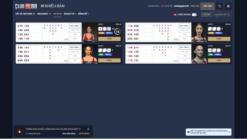 Sicbo Livestream M88 3 M88 cung cấp đa dạng các bàn chơi sicbo livestream