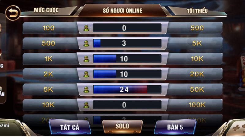 Bàn chơi Sâm Lốc với đa dạng các mức cược