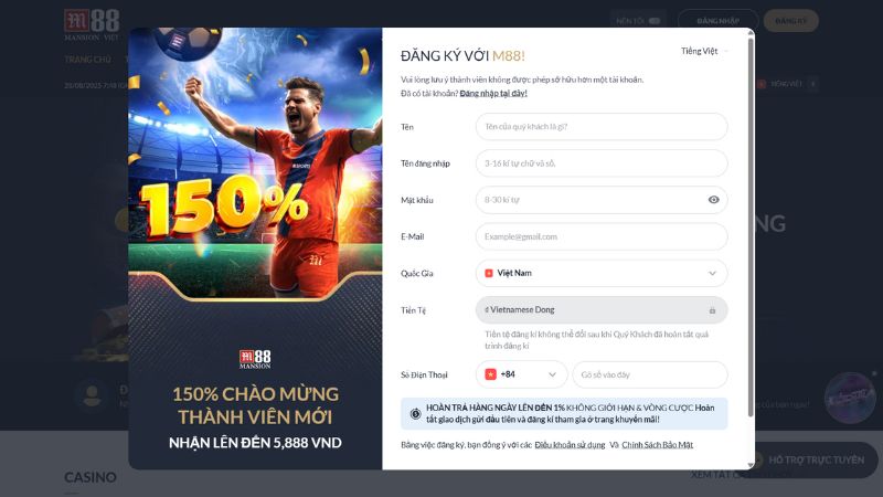 Đăng ký tài khoản tham gia đá gà GA28 tại M88