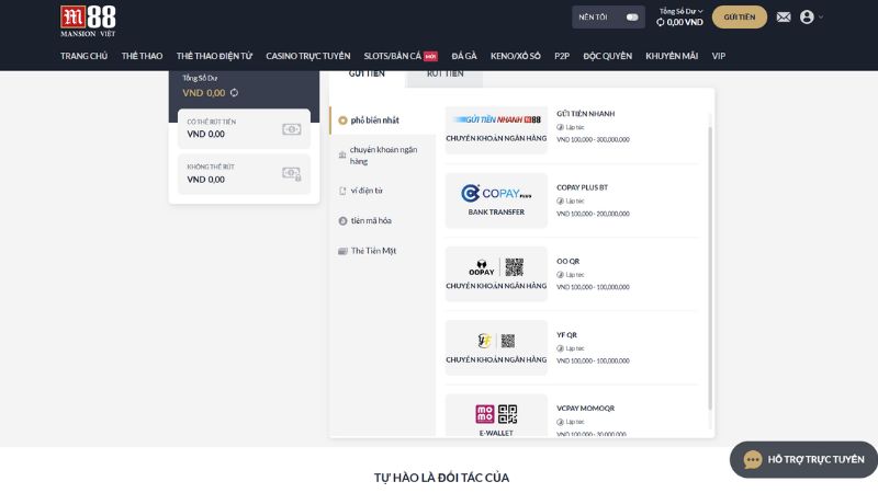 Poker Livestream M88 3 Nhà cái M88 hỗ trợ đa dạng các phương thức nạp tiền